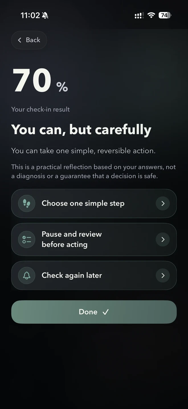 Quick check self-reflection result