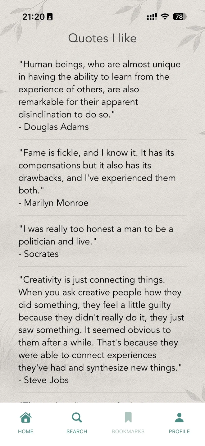 Bookmarked quotes in UpLiftMe
